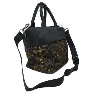 Prada Black tote leopard camouflage reversible Tessuto bag Yellow